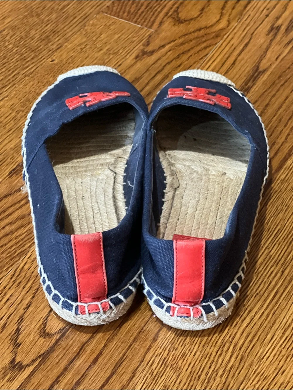 Tory Burch Weston Flat Espadrille Navy Canvas Red Logo Slip On Shoes